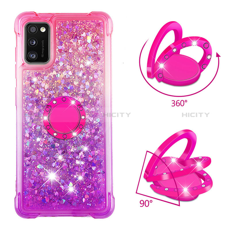 Silikon Hülle Handyhülle Gummi Schutzhülle Flexible Tasche Bling-Bling mit Fingerring Ständer S02 für Samsung Galaxy A41 groß