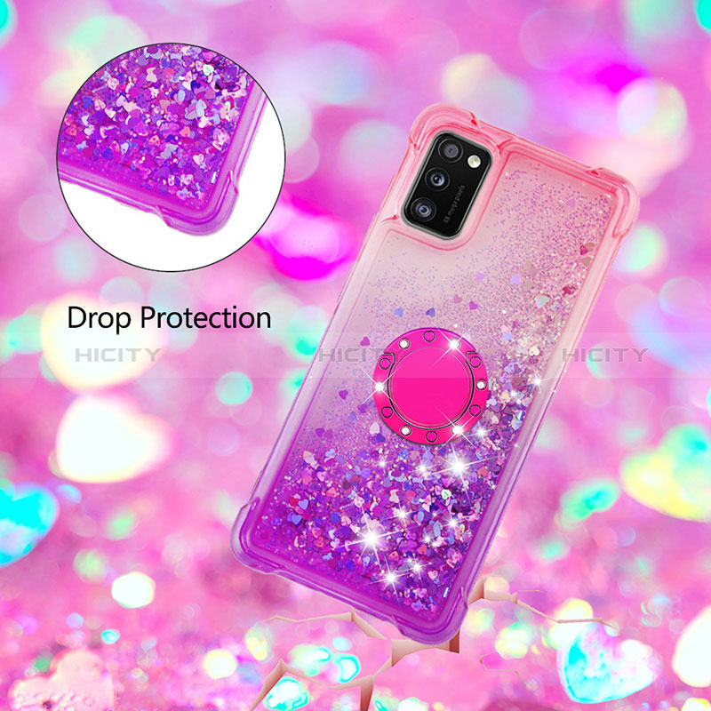 Silikon Hülle Handyhülle Gummi Schutzhülle Flexible Tasche Bling-Bling mit Fingerring Ständer S02 für Samsung Galaxy A41 groß