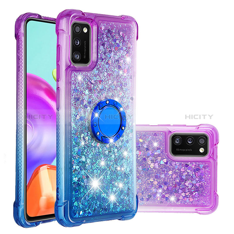 Silikon Hülle Handyhülle Gummi Schutzhülle Flexible Tasche Bling-Bling mit Fingerring Ständer S02 für Samsung Galaxy A41 Violett