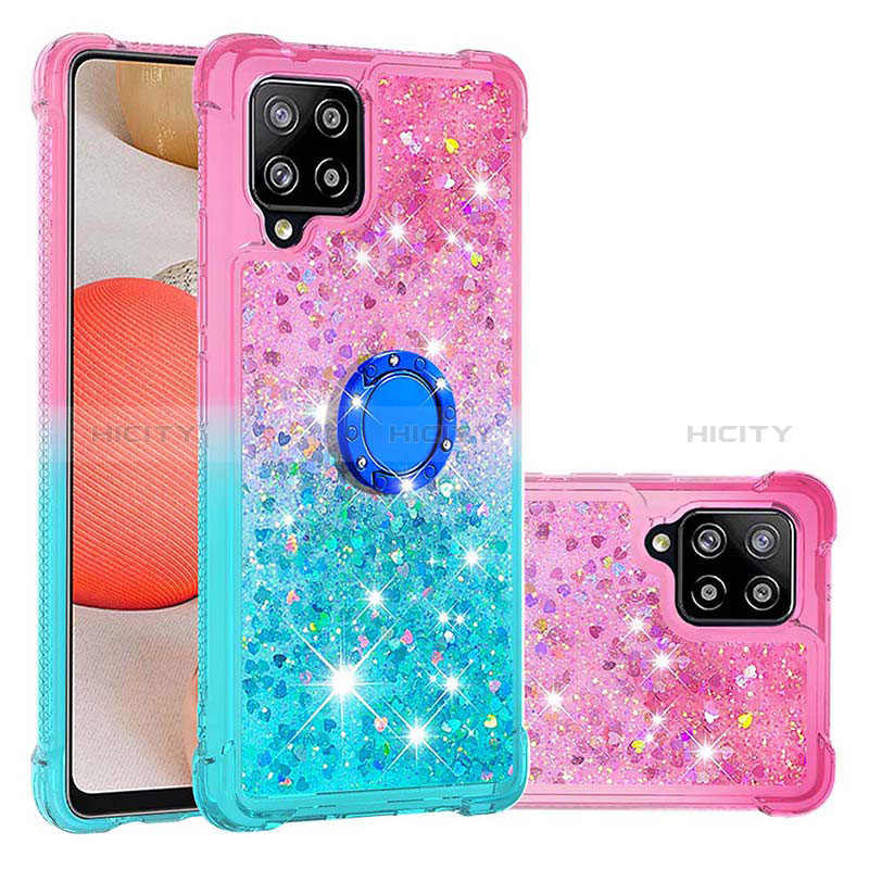 Silikon Hülle Handyhülle Gummi Schutzhülle Flexible Tasche Bling-Bling mit Fingerring Ständer S02 für Samsung Galaxy A42 5G