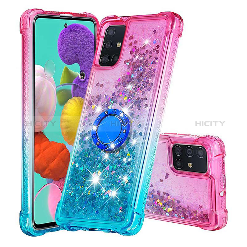 Silikon Hülle Handyhülle Gummi Schutzhülle Flexible Tasche Bling-Bling mit Fingerring Ständer S02 für Samsung Galaxy A51 5G Rosa