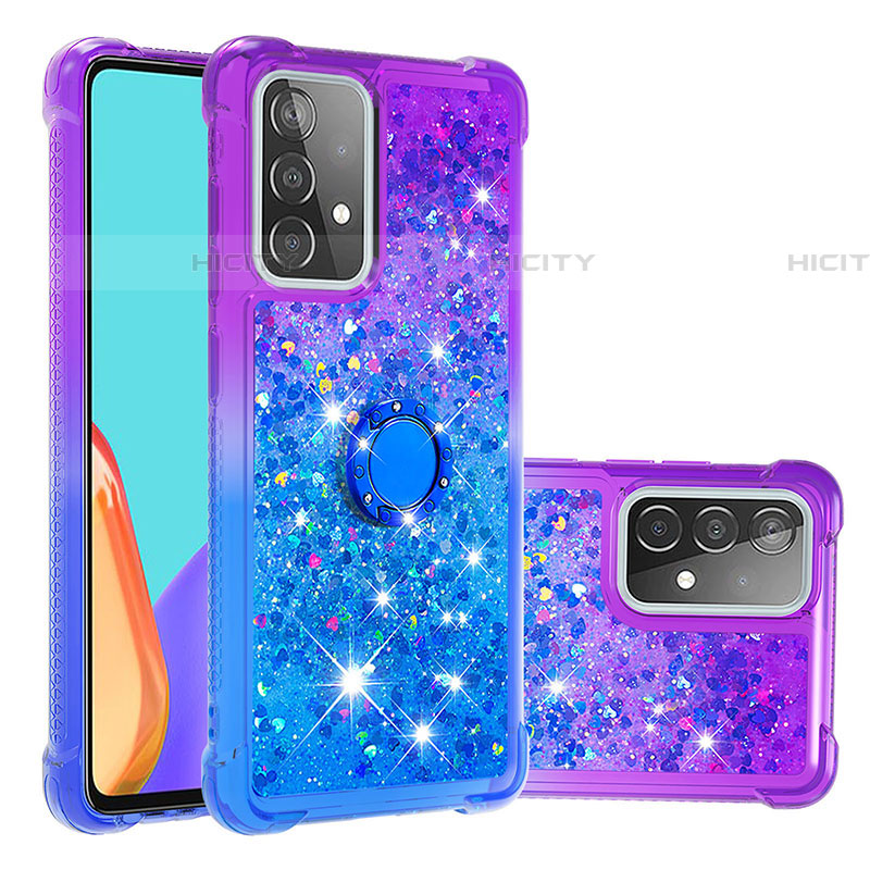 Silikon Hülle Handyhülle Gummi Schutzhülle Flexible Tasche Bling-Bling mit Fingerring Ständer S02 für Samsung Galaxy A52 4G Violett Plus