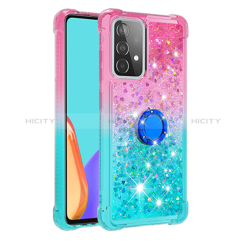 Silikon Hülle Handyhülle Gummi Schutzhülle Flexible Tasche Bling-Bling mit Fingerring Ständer S02 für Samsung Galaxy A52s 5G groß