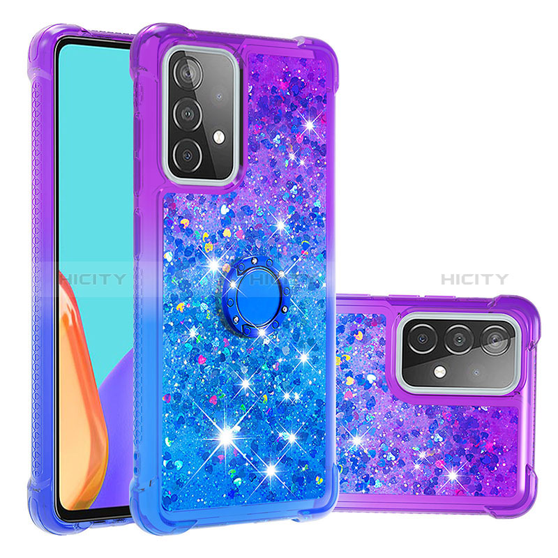 Silikon Hülle Handyhülle Gummi Schutzhülle Flexible Tasche Bling-Bling mit Fingerring Ständer S02 für Samsung Galaxy A52s 5G Violett Plus