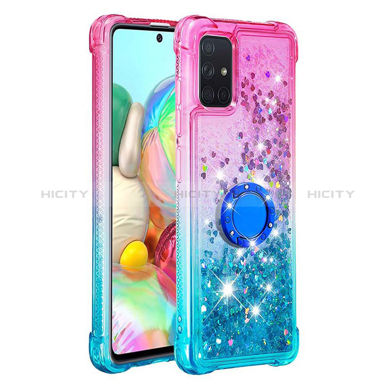 Silikon Hülle Handyhülle Gummi Schutzhülle Flexible Tasche Bling-Bling mit Fingerring Ständer S02 für Samsung Galaxy A71 4G A715 groß