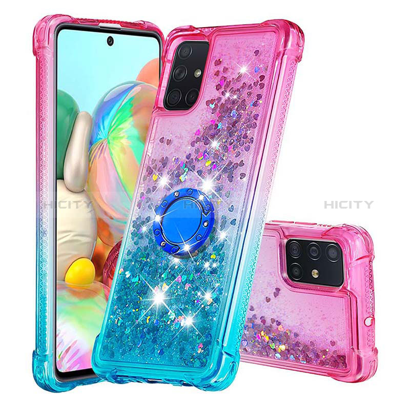 Silikon Hülle Handyhülle Gummi Schutzhülle Flexible Tasche Bling-Bling mit Fingerring Ständer S02 für Samsung Galaxy A71 4G A715 Rosa