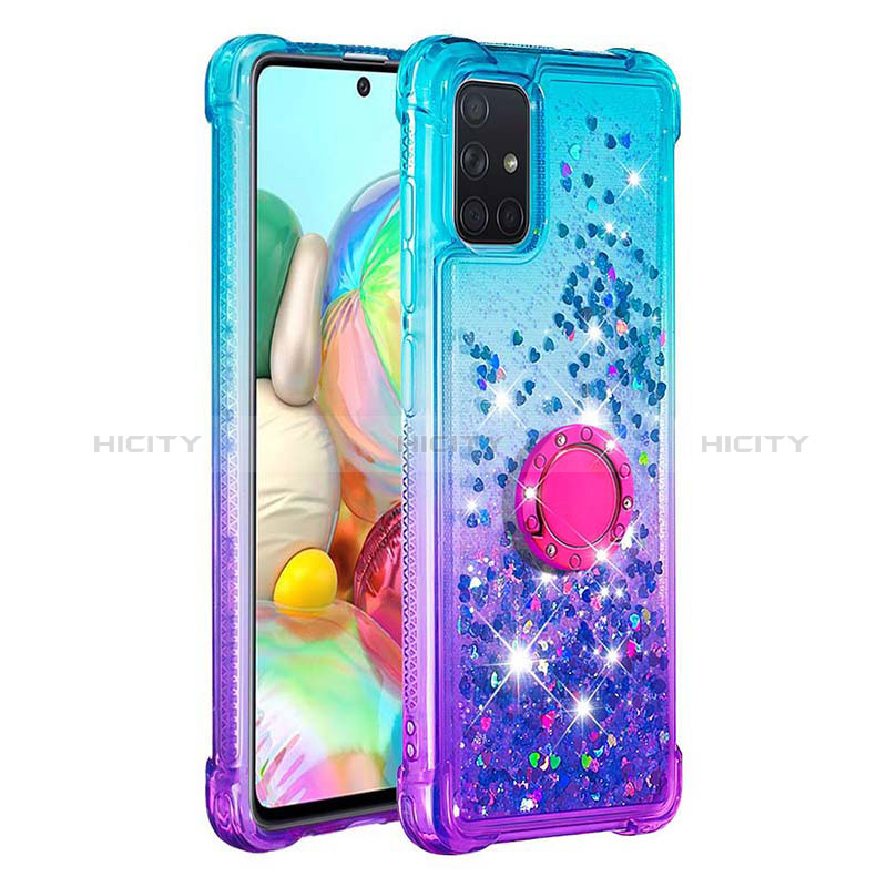 Silikon Hülle Handyhülle Gummi Schutzhülle Flexible Tasche Bling-Bling mit Fingerring Ständer S02 für Samsung Galaxy A71 5G