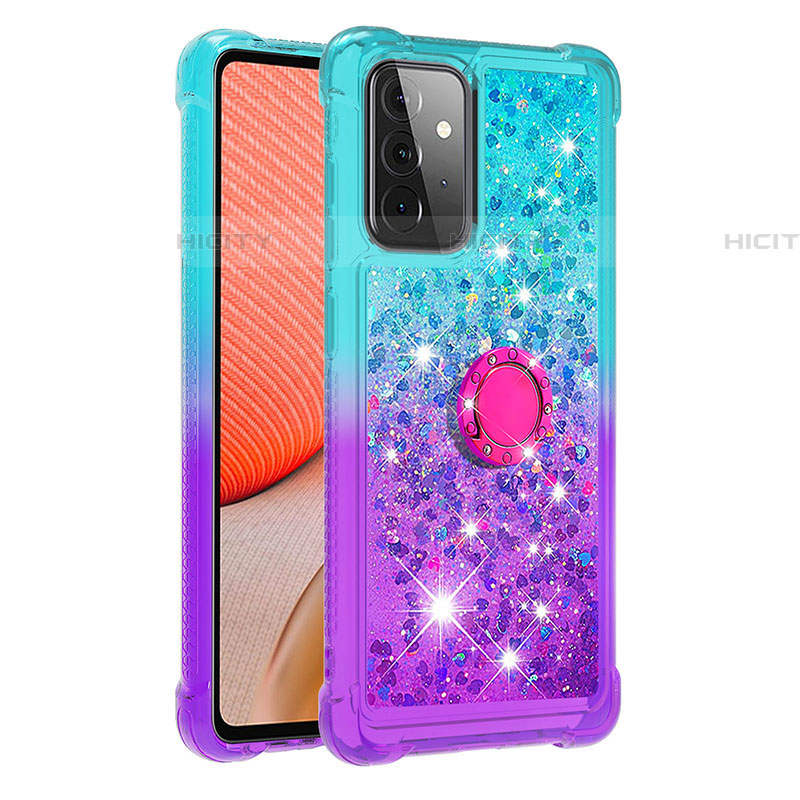 Silikon Hülle Handyhülle Gummi Schutzhülle Flexible Tasche Bling-Bling mit Fingerring Ständer S02 für Samsung Galaxy A72 4G groß