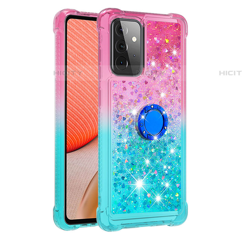 Silikon Hülle Handyhülle Gummi Schutzhülle Flexible Tasche Bling-Bling mit Fingerring Ständer S02 für Samsung Galaxy A72 4G