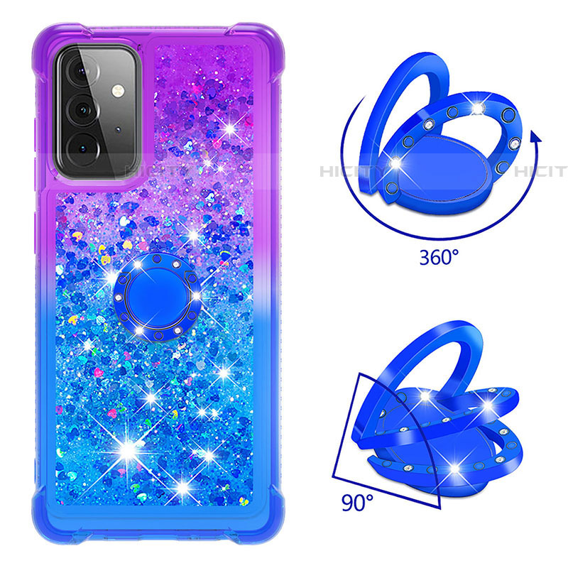 Silikon Hülle Handyhülle Gummi Schutzhülle Flexible Tasche Bling-Bling mit Fingerring Ständer S02 für Samsung Galaxy A72 4G groß