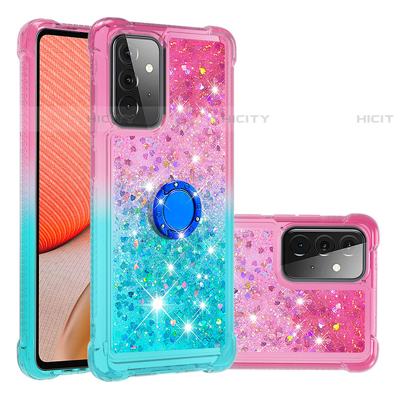 Silikon Hülle Handyhülle Gummi Schutzhülle Flexible Tasche Bling-Bling mit Fingerring Ständer S02 für Samsung Galaxy A72 4G Rosa Plus