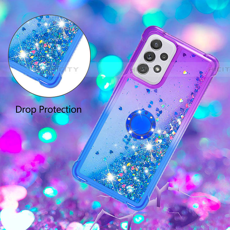 Silikon Hülle Handyhülle Gummi Schutzhülle Flexible Tasche Bling-Bling mit Fingerring Ständer S02 für Samsung Galaxy A73 5G groß