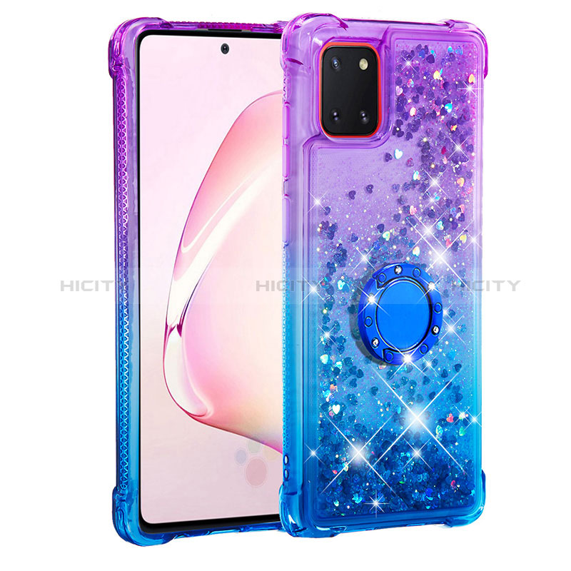 Silikon Hülle Handyhülle Gummi Schutzhülle Flexible Tasche Bling-Bling mit Fingerring Ständer S02 für Samsung Galaxy A81