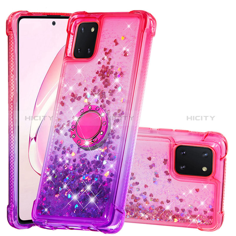 Silikon Hülle Handyhülle Gummi Schutzhülle Flexible Tasche Bling-Bling mit Fingerring Ständer S02 für Samsung Galaxy A81 Pink Plus