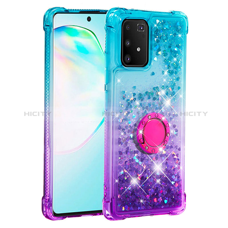 Silikon Hülle Handyhülle Gummi Schutzhülle Flexible Tasche Bling-Bling mit Fingerring Ständer S02 für Samsung Galaxy A91