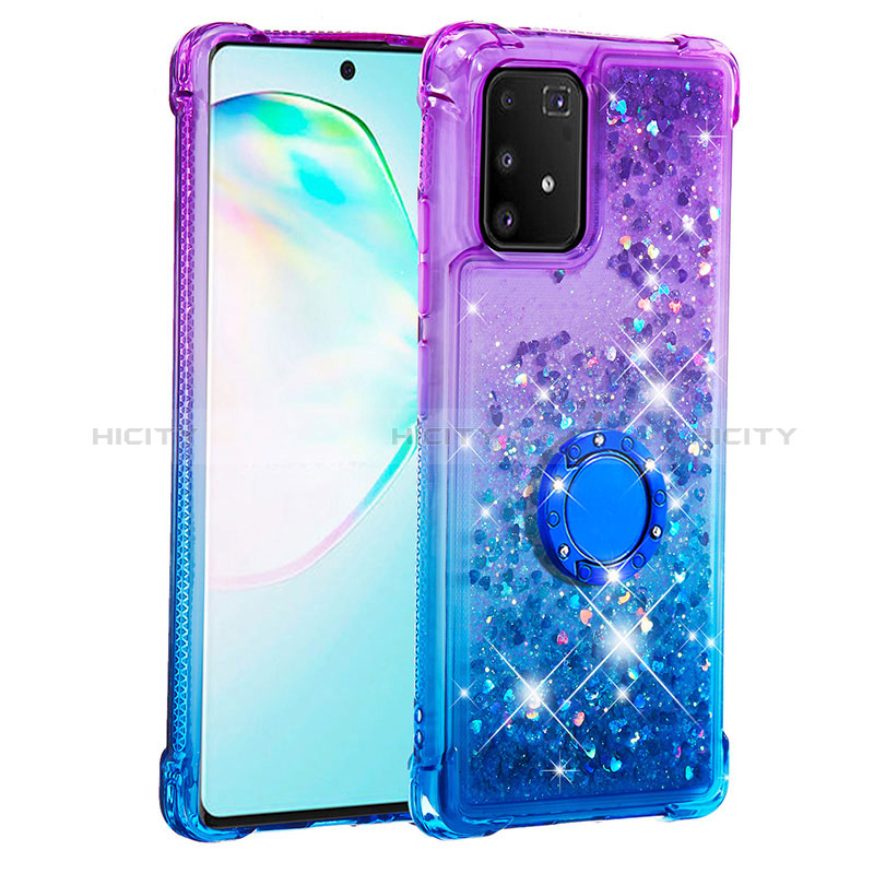 Silikon Hülle Handyhülle Gummi Schutzhülle Flexible Tasche Bling-Bling mit Fingerring Ständer S02 für Samsung Galaxy A91