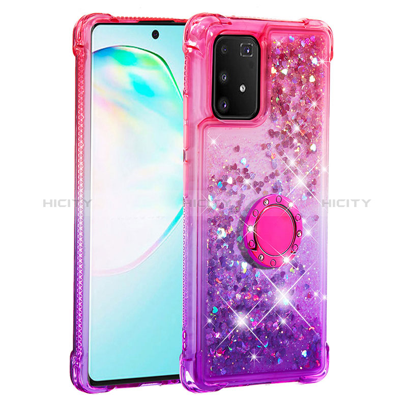 Silikon Hülle Handyhülle Gummi Schutzhülle Flexible Tasche Bling-Bling mit Fingerring Ständer S02 für Samsung Galaxy A91