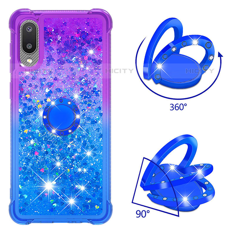 Silikon Hülle Handyhülle Gummi Schutzhülle Flexible Tasche Bling-Bling mit Fingerring Ständer S02 für Samsung Galaxy M02