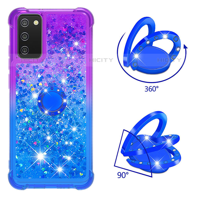 Silikon Hülle Handyhülle Gummi Schutzhülle Flexible Tasche Bling-Bling mit Fingerring Ständer S02 für Samsung Galaxy M02s groß