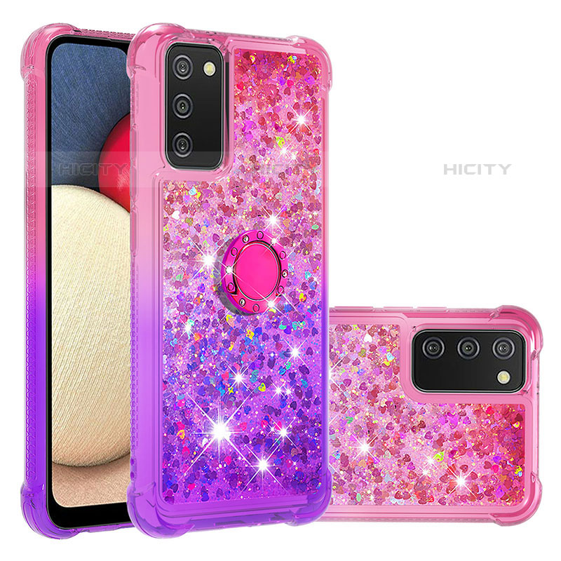 Silikon Hülle Handyhülle Gummi Schutzhülle Flexible Tasche Bling-Bling mit Fingerring Ständer S02 für Samsung Galaxy M02s Pink