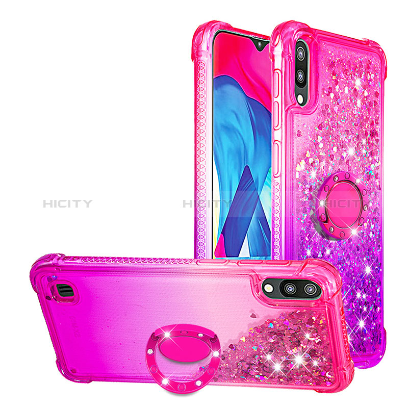 Silikon Hülle Handyhülle Gummi Schutzhülle Flexible Tasche Bling-Bling mit Fingerring Ständer S02 für Samsung Galaxy M10 Pink