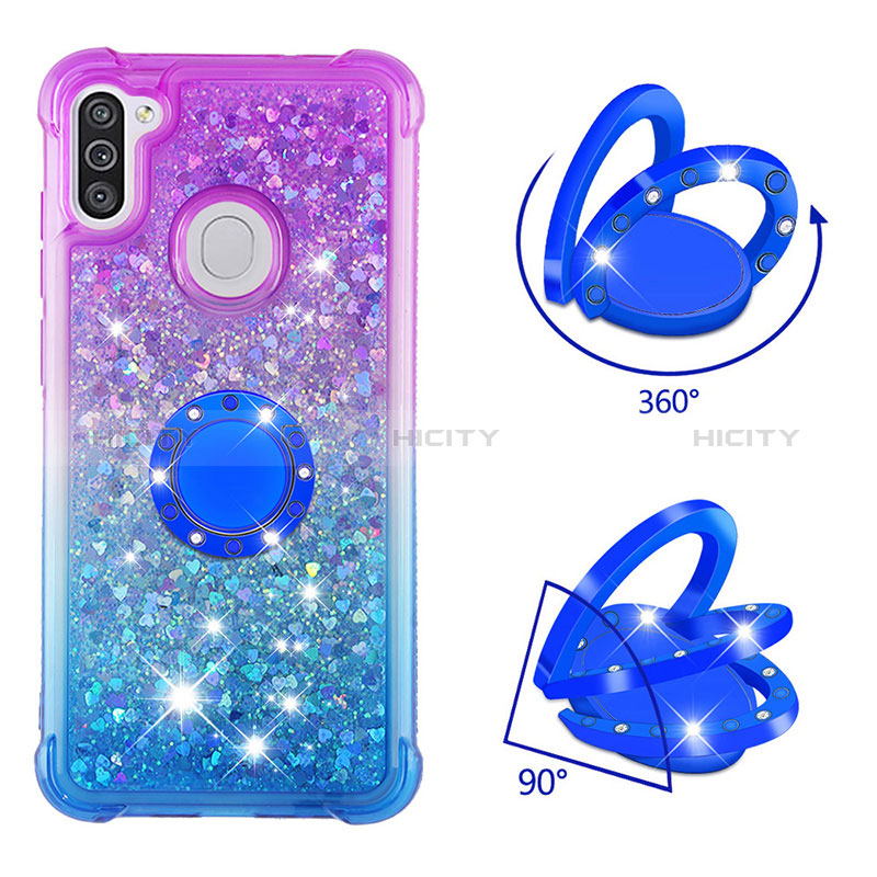 Silikon Hülle Handyhülle Gummi Schutzhülle Flexible Tasche Bling-Bling mit Fingerring Ständer S02 für Samsung Galaxy M11