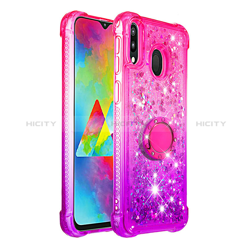 Silikon Hülle Handyhülle Gummi Schutzhülle Flexible Tasche Bling-Bling mit Fingerring Ständer S02 für Samsung Galaxy M20