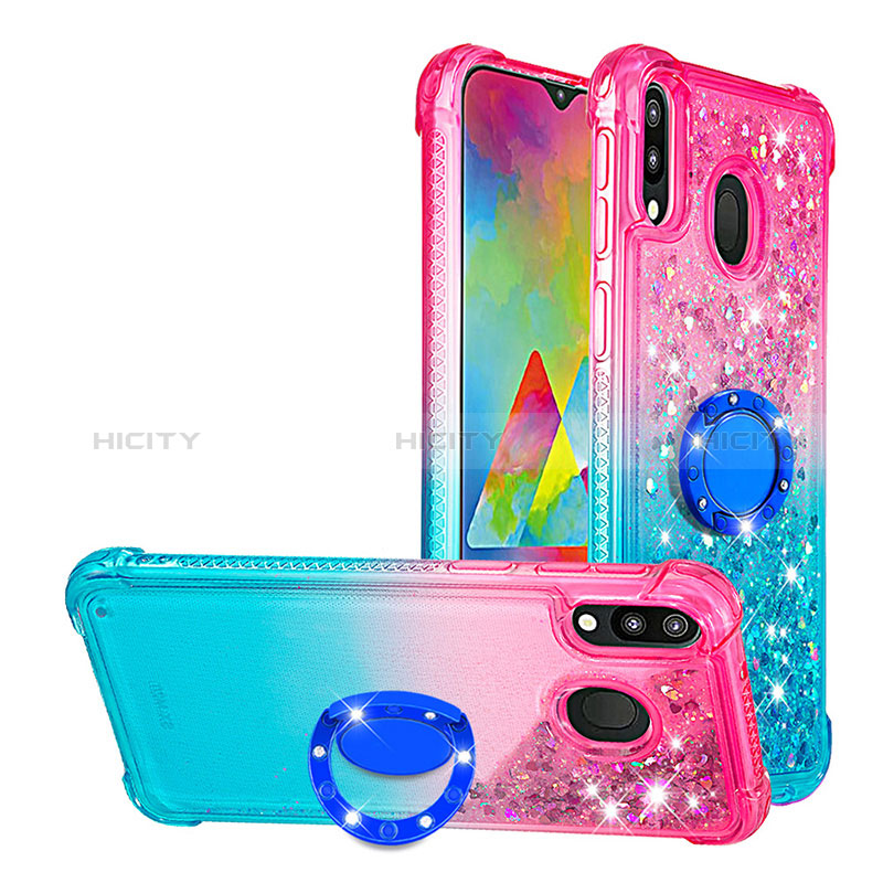 Silikon Hülle Handyhülle Gummi Schutzhülle Flexible Tasche Bling-Bling mit Fingerring Ständer S02 für Samsung Galaxy M20 Rosa Plus