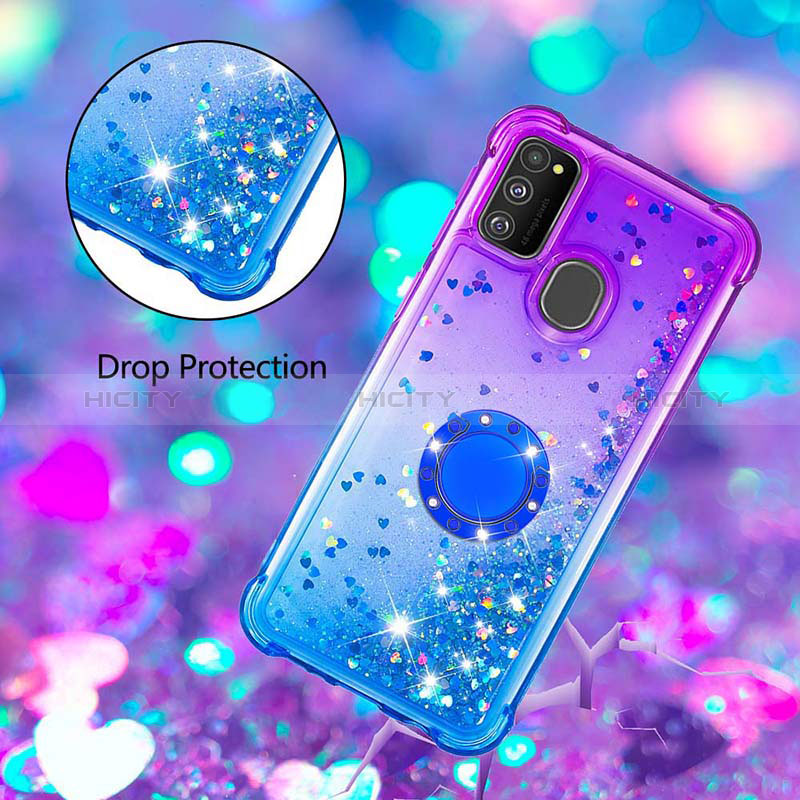 Silikon Hülle Handyhülle Gummi Schutzhülle Flexible Tasche Bling-Bling mit Fingerring Ständer S02 für Samsung Galaxy M21