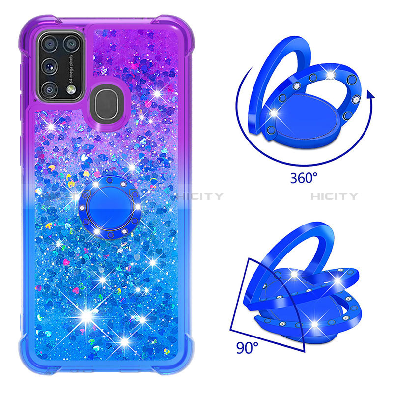 Silikon Hülle Handyhülle Gummi Schutzhülle Flexible Tasche Bling-Bling mit Fingerring Ständer S02 für Samsung Galaxy M21s groß