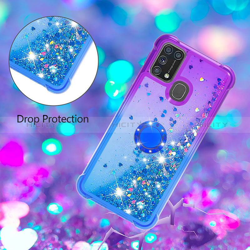 Silikon Hülle Handyhülle Gummi Schutzhülle Flexible Tasche Bling-Bling mit Fingerring Ständer S02 für Samsung Galaxy M21s groß