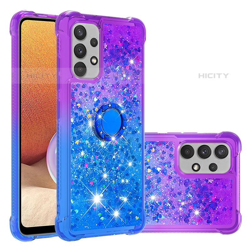 Silikon Hülle Handyhülle Gummi Schutzhülle Flexible Tasche Bling-Bling mit Fingerring Ständer S02 für Samsung Galaxy M32 5G Violett