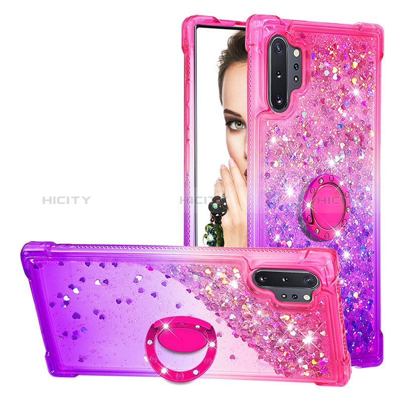 Silikon Hülle Handyhülle Gummi Schutzhülle Flexible Tasche Bling-Bling mit Fingerring Ständer S02 für Samsung Galaxy Note 10 Plus 5G groß