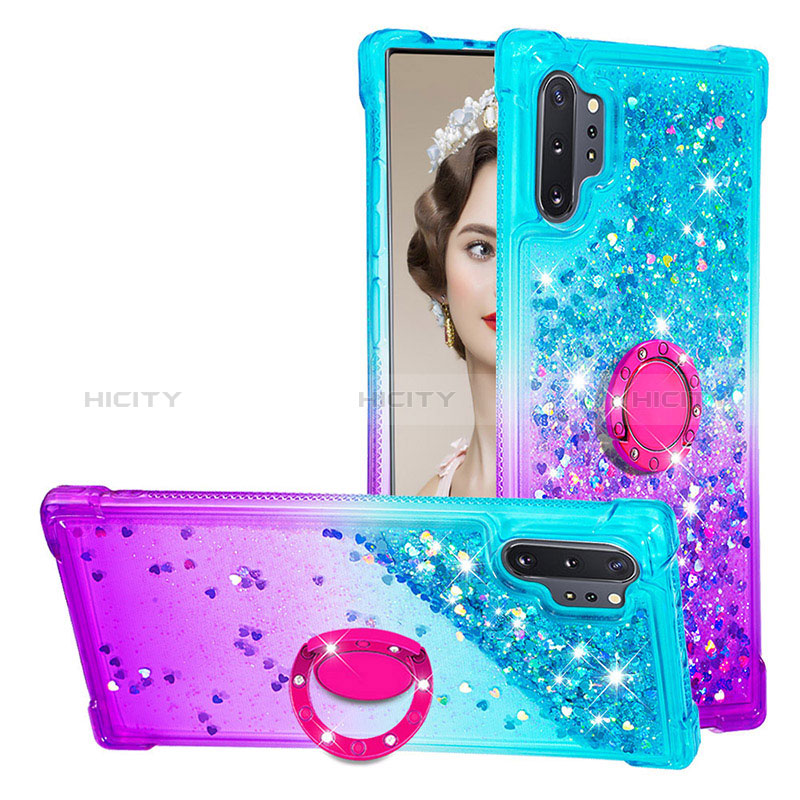 Silikon Hülle Handyhülle Gummi Schutzhülle Flexible Tasche Bling-Bling mit Fingerring Ständer S02 für Samsung Galaxy Note 10 Plus 5G groß