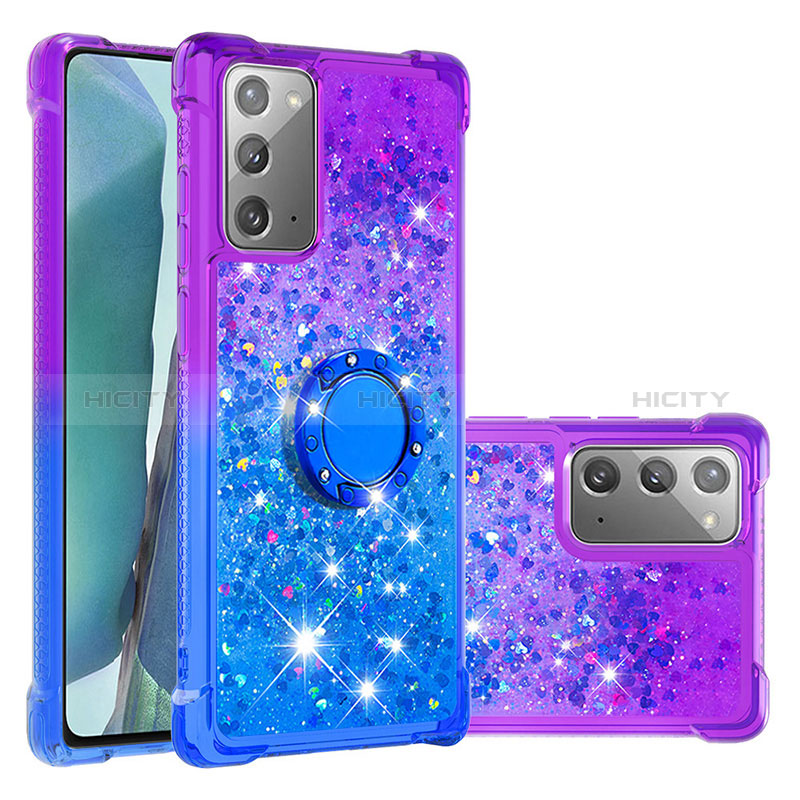 Silikon Hülle Handyhülle Gummi Schutzhülle Flexible Tasche Bling-Bling mit Fingerring Ständer S02 für Samsung Galaxy Note 20 5G Violett