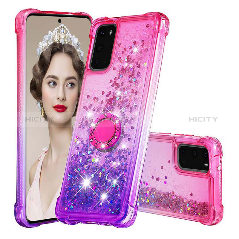 Silikon Hülle Handyhülle Gummi Schutzhülle Flexible Tasche Bling-Bling mit Fingerring Ständer S02 für Samsung Galaxy S20 5G Pink