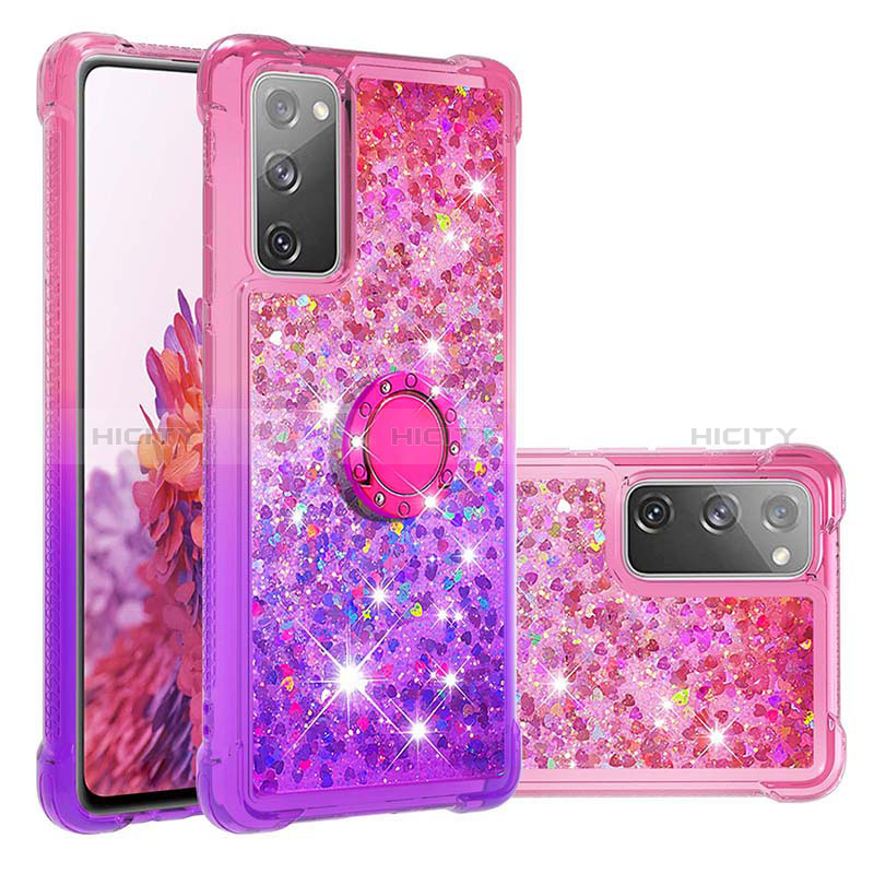 Silikon Hülle Handyhülle Gummi Schutzhülle Flexible Tasche Bling-Bling mit Fingerring Ständer S02 für Samsung Galaxy S20 FE 4G Pink