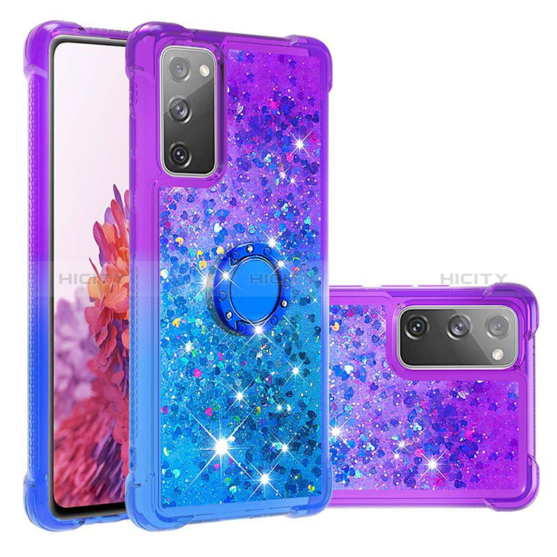 Silikon Hülle Handyhülle Gummi Schutzhülle Flexible Tasche Bling-Bling mit Fingerring Ständer S02 für Samsung Galaxy S20 FE 5G Violett