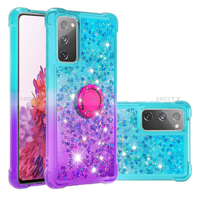 Silikon Hülle Handyhülle Gummi Schutzhülle Flexible Tasche Bling-Bling mit Fingerring Ständer S02 für Samsung Galaxy S20 Lite 5G Hellblau