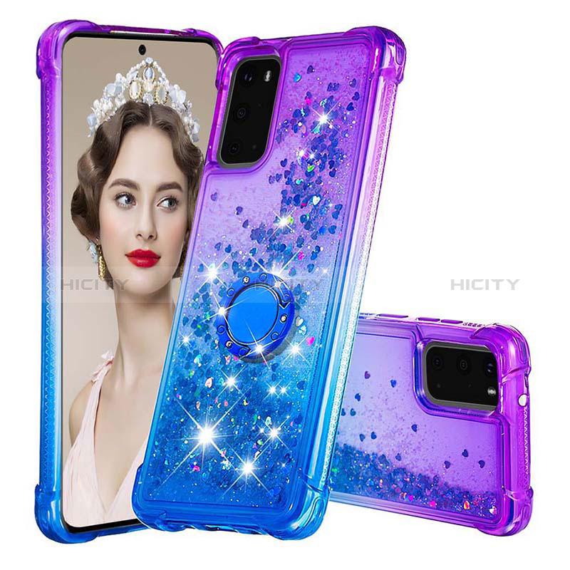 Silikon Hülle Handyhülle Gummi Schutzhülle Flexible Tasche Bling-Bling mit Fingerring Ständer S02 für Samsung Galaxy S20 Violett