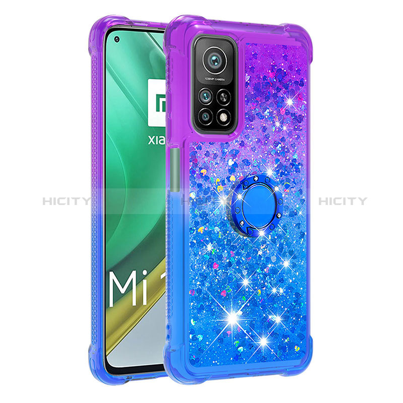 Silikon Hülle Handyhülle Gummi Schutzhülle Flexible Tasche Bling-Bling mit Fingerring Ständer S02 für Xiaomi Mi 10T 5G Violett