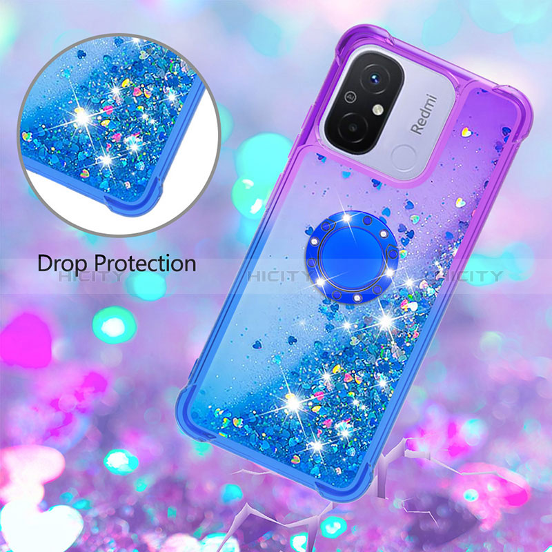 Silikon Hülle Handyhülle Gummi Schutzhülle Flexible Tasche Bling-Bling mit Fingerring Ständer S02 für Xiaomi Poco C55