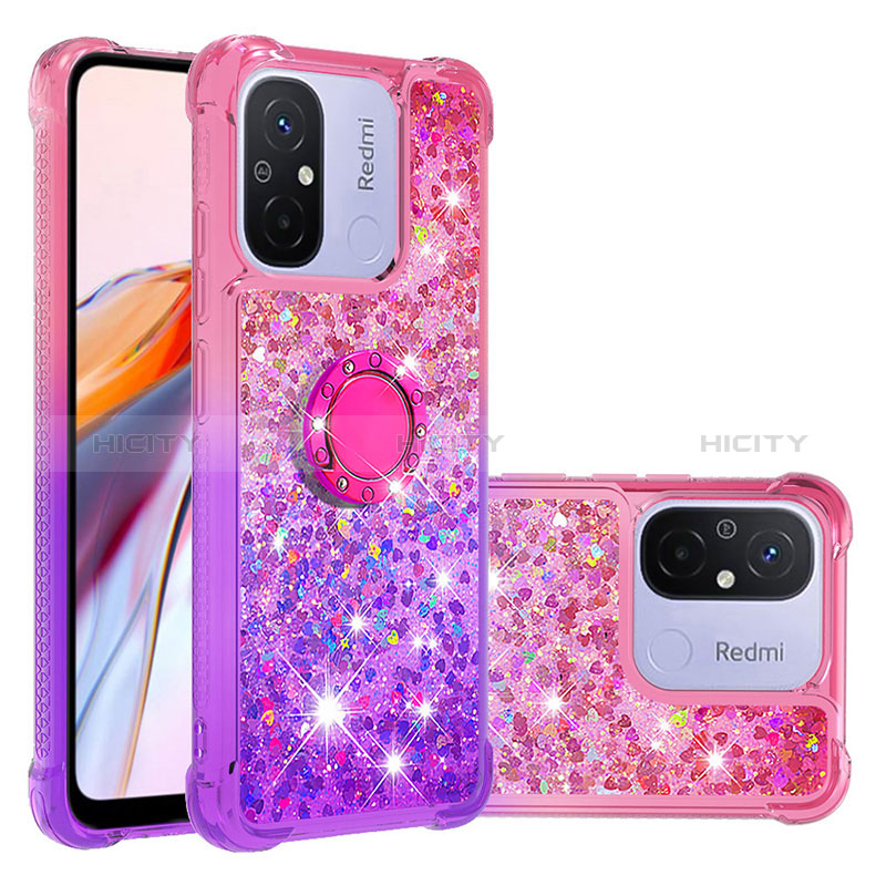 Silikon Hülle Handyhülle Gummi Schutzhülle Flexible Tasche Bling-Bling mit Fingerring Ständer S02 für Xiaomi Poco C55 Pink Plus