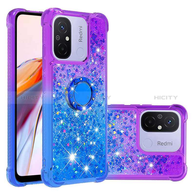 Silikon Hülle Handyhülle Gummi Schutzhülle Flexible Tasche Bling-Bling mit Fingerring Ständer S02 für Xiaomi Poco C55 Violett Plus