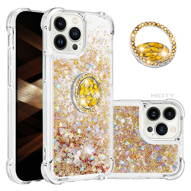 Silikon Hülle Handyhülle Gummi Schutzhülle Flexible Tasche Bling-Bling mit Fingerring Ständer S03 für Apple iPhone 15 Pro