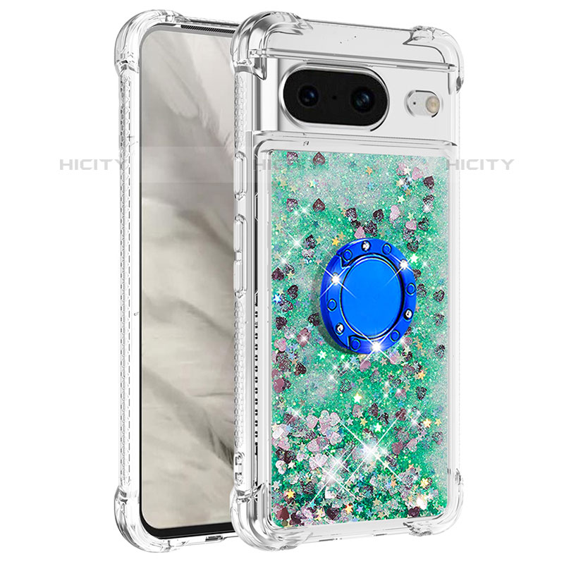 Silikon Hülle Handyhülle Gummi Schutzhülle Flexible Tasche Bling-Bling mit Fingerring Ständer S03 für Google Pixel 8 5G Grün