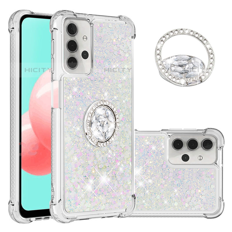 Silikon Hülle Handyhülle Gummi Schutzhülle Flexible Tasche Bling-Bling mit Fingerring Ständer S03 für Samsung Galaxy M32 5G groß