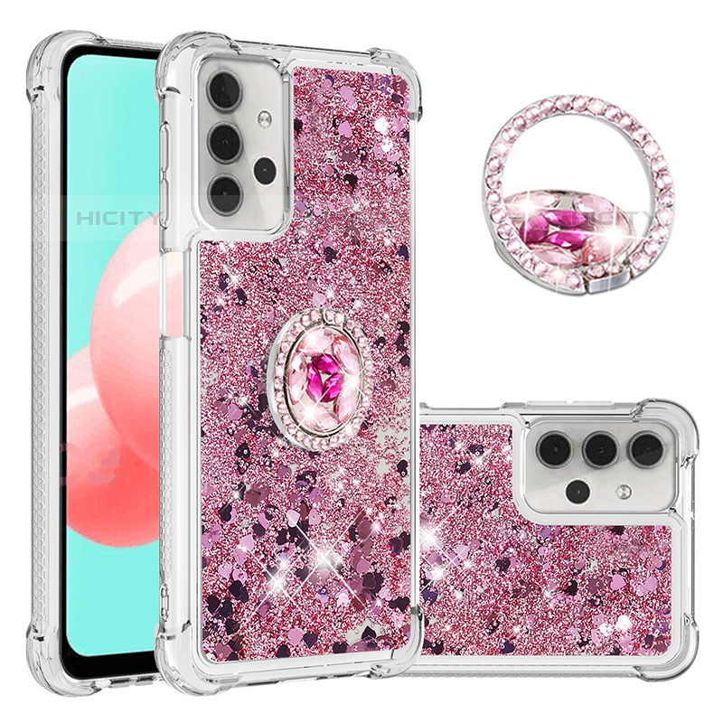 Silikon Hülle Handyhülle Gummi Schutzhülle Flexible Tasche Bling-Bling mit Fingerring Ständer S03 für Samsung Galaxy M32 5G groß