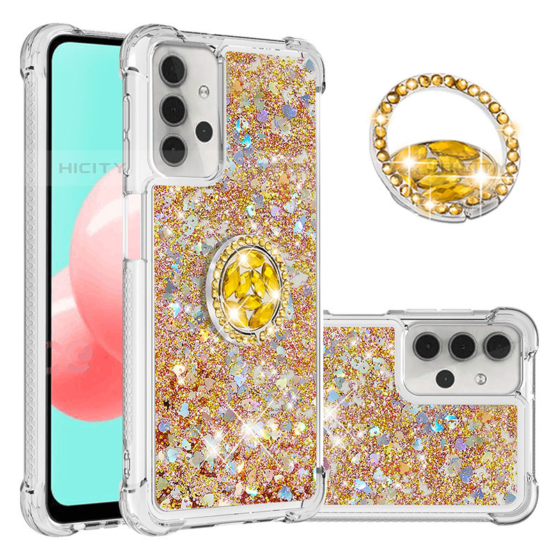 Silikon Hülle Handyhülle Gummi Schutzhülle Flexible Tasche Bling-Bling mit Fingerring Ständer S03 für Samsung Galaxy M32 5G groß