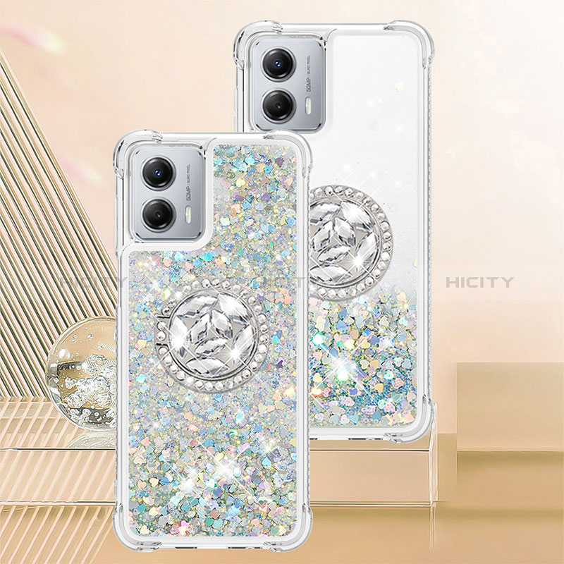 Silikon Hülle Handyhülle Gummi Schutzhülle Flexible Tasche Bling-Bling mit Fingerring Ständer YB1 für Motorola Moto G 5G (2023) Hellblau